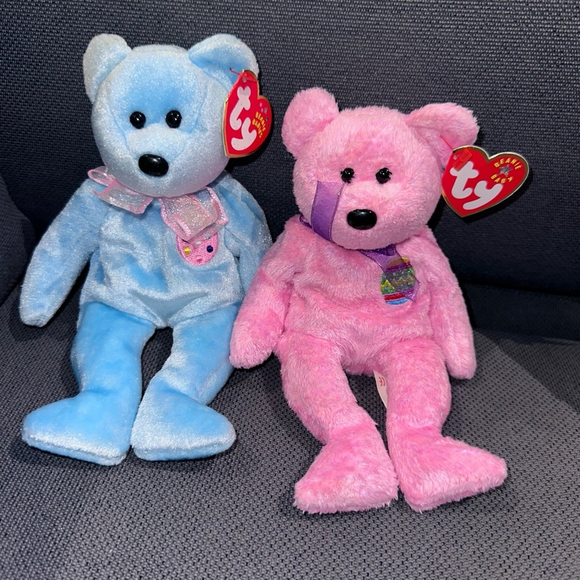 Ty Beanie Babies, Plush Toys Light Blue & Pink EGGS & EGGS 2 Lot of 2 NEW - Picture 2 of 2